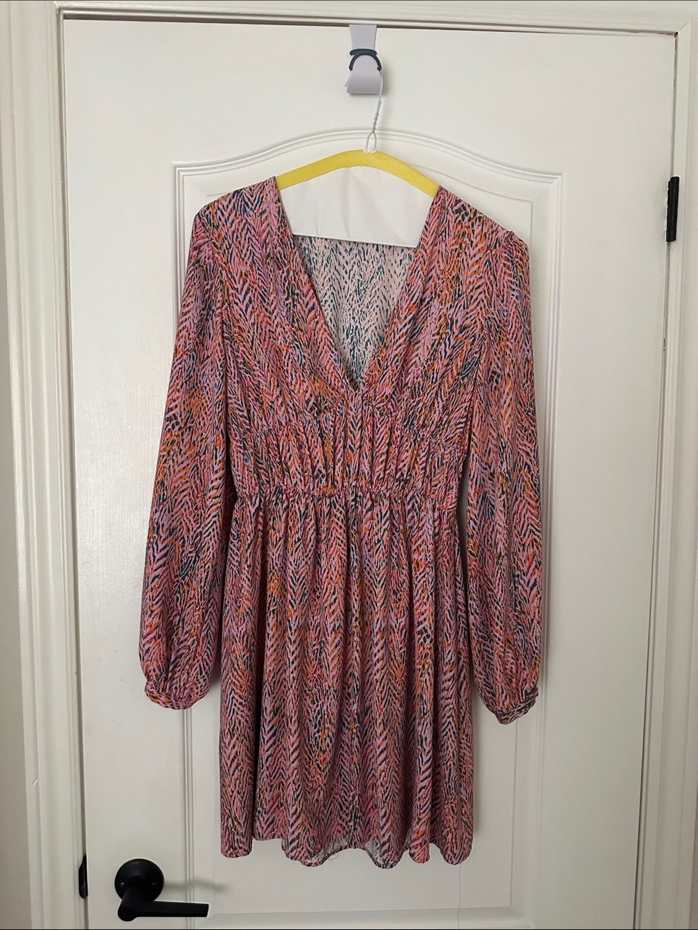 Zara Pink Multi-Print V-Neck Long Sleeve Dress